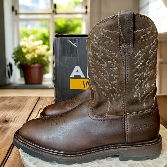 Ariat Men's Groundbreaker Wide Square Toe Regular Work Boots Brown Size 10.5 D - Picture 14 of 16